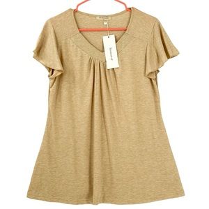 Nomorer Women’s V-Neck Short Sleeve T-Shirt Beige Size M